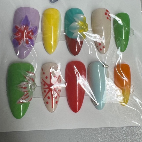 Press On Nails Colorful Design Set, Flower Accent Nail Art Designs - Picture 1 of 1